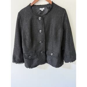 Joan Rivers Tweed Blazer Fringed Trim Career Jacket Black Size 20W Career Casual